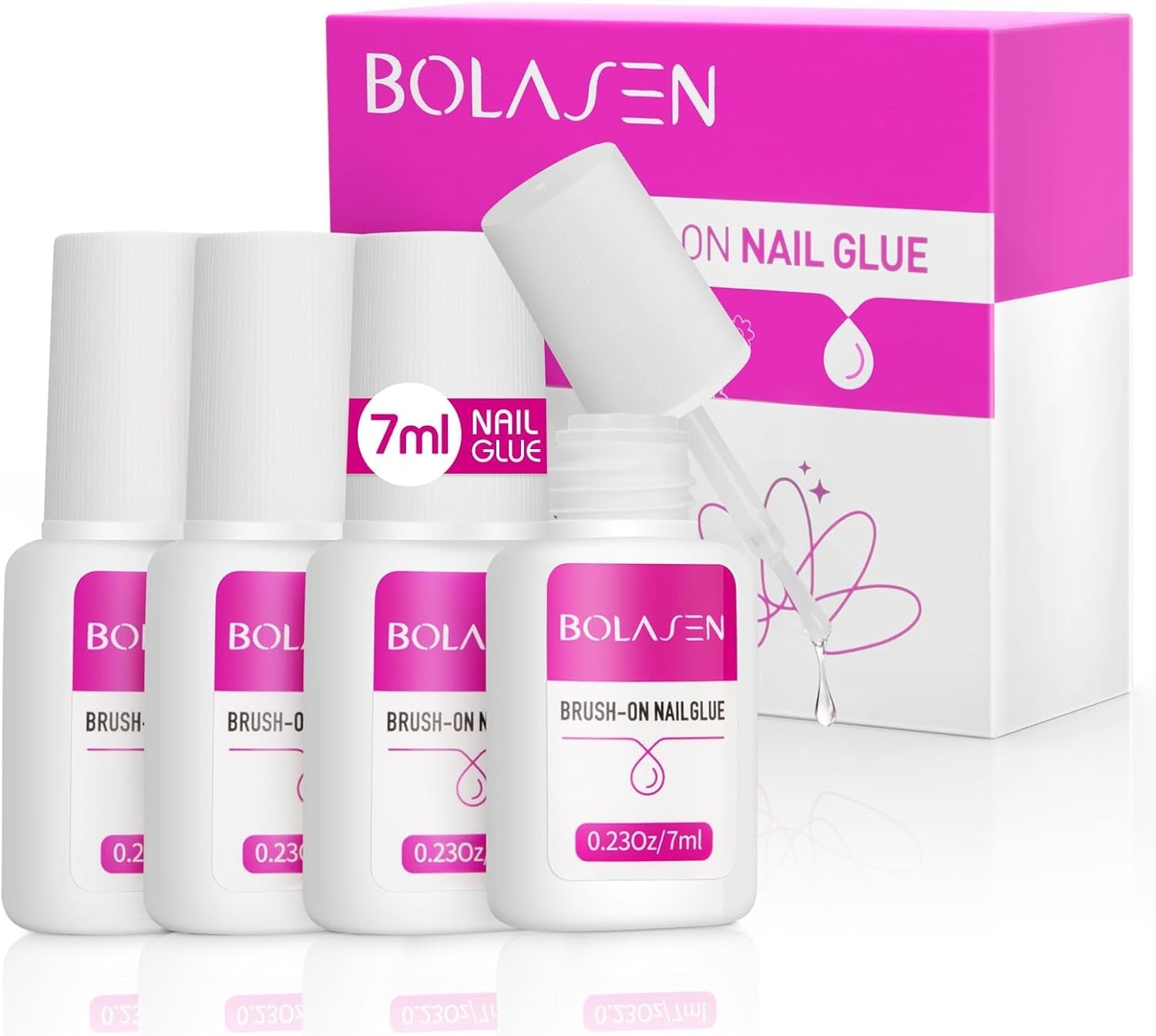 Nageltoppslim, BOLASEN Extra starkt nagellim, 4 st sprucket nagellim, nagellim, extra starkt konstgjord nagellim, nagellim - 4 * 7ml