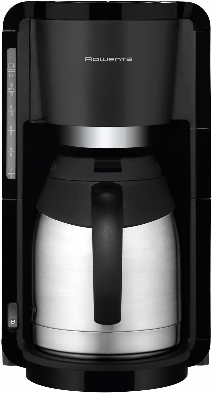 Rowenta Adagio Filter Espressomaskin, Termokanna i rostfritt stål, Håller kaffet varmt i upp till 4 timmar, 10-15 kopparkapacitet, 1,25L Kapacitet, Avtagbar filterkorg, Autoavstängning, Svart, CT3818
