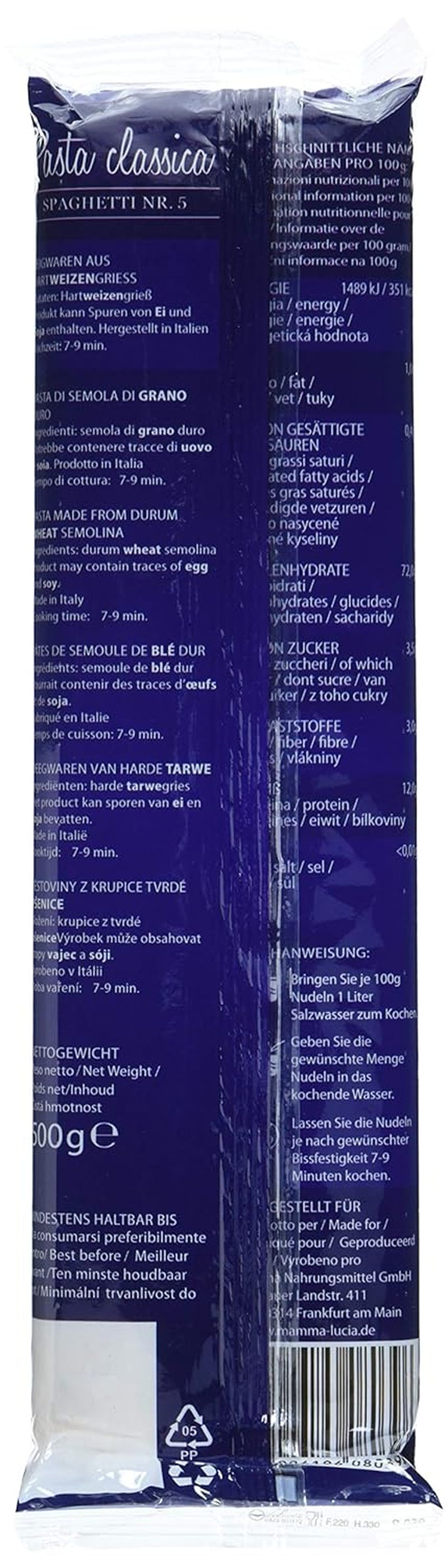 Pasta Spaghetti nr 5, förpackning om 20 st (20 x 500g)