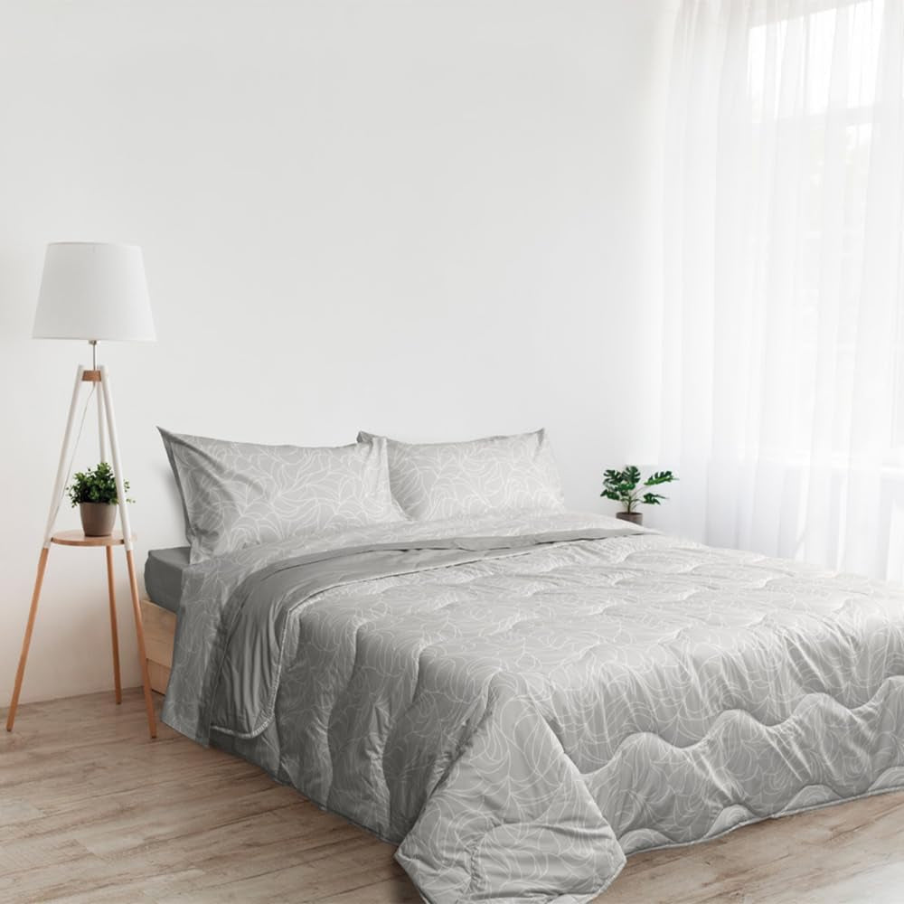 Foppapedretti Nacht&Natura täcke för dubbelsäng 2P; pearl wave, 100% bomullsöverdrag, Made in Italy Täcken och täcken Naty Shop