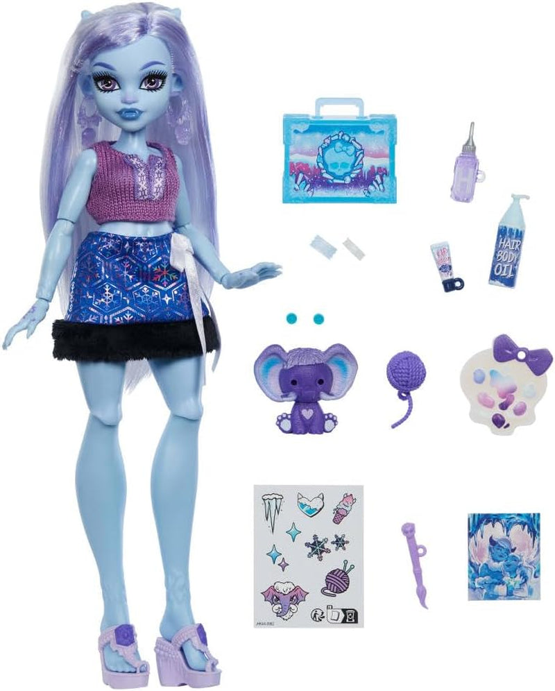 Monster High Self-Scare Secrets Abbey Bominable Docka och tillbehörsset med 13 realistiska överraskningar som Henna, teckningar och virkad JHK44