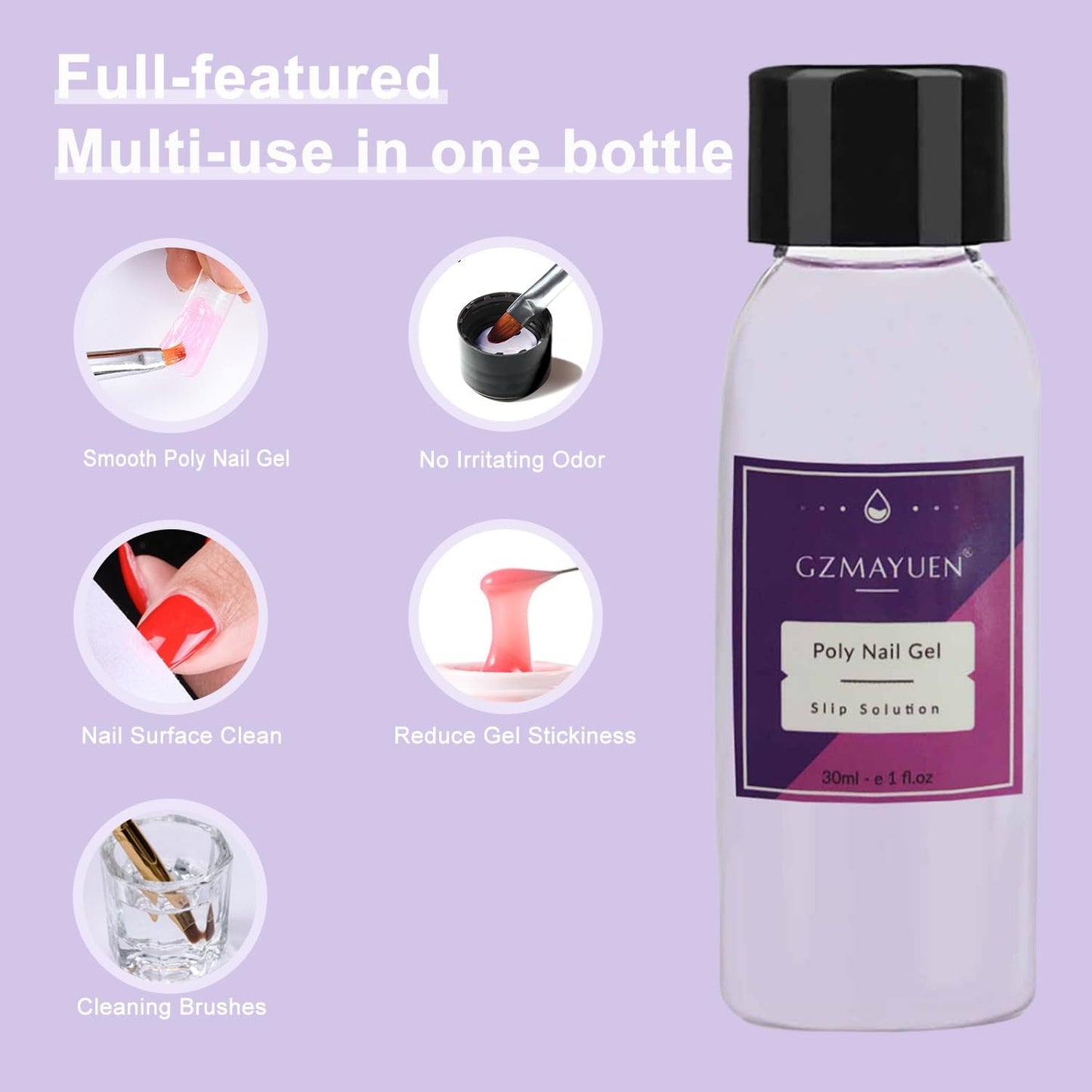 GZMAYUEN Poly Nail Gliding Solution 30ml * 2 Nail Extension Gel Flytande Poly Extension Gel - Enkel DIY Gliding Solution med borste