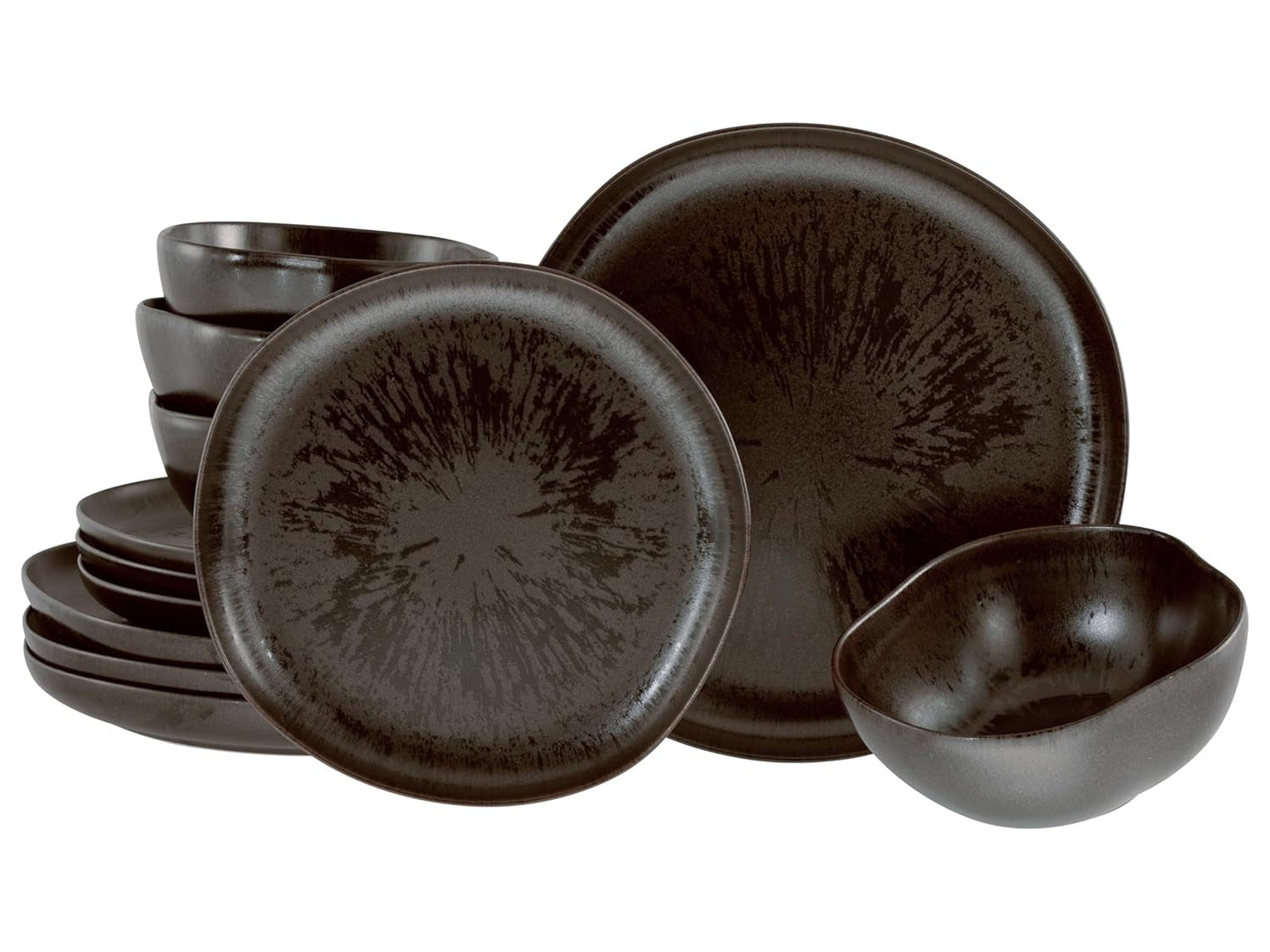 CreaTable, 21249, Natura Organic RUSTY Series, 12-delat servisset för 4, porslinstallrikar, diskmaskins- och mikrovågssäkert, tillverkat i Europa