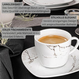 SANGER | Bilgola Marble Combination Servis Set 36-delat Servis Set för 6 med middagstallrikar, desserttallrikar, sumatallrikar, spannmålsskålar, kaffetallrikar och porslinsfat, fyrkantiga | PREMIUM KOLLEKTIONEN