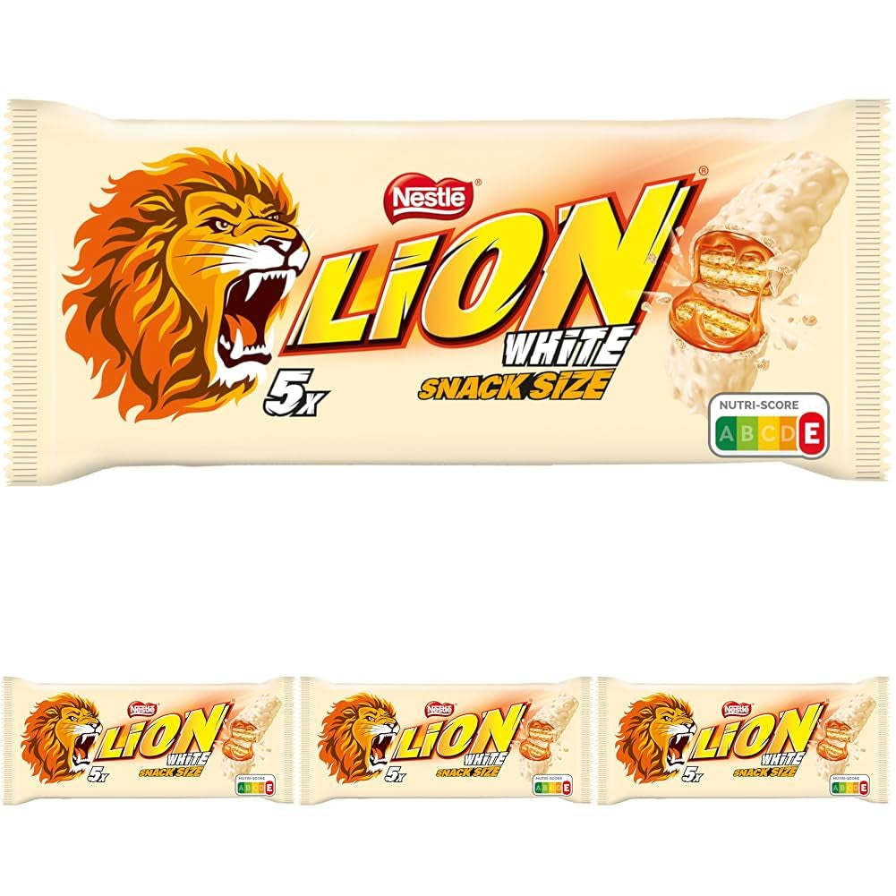 Nestlé LION Multipack, chokladkakor med vit glasyr, läcker kolafyllning och krispig rån, stort godispaket, 4-pack (5 x 30 g vardera)