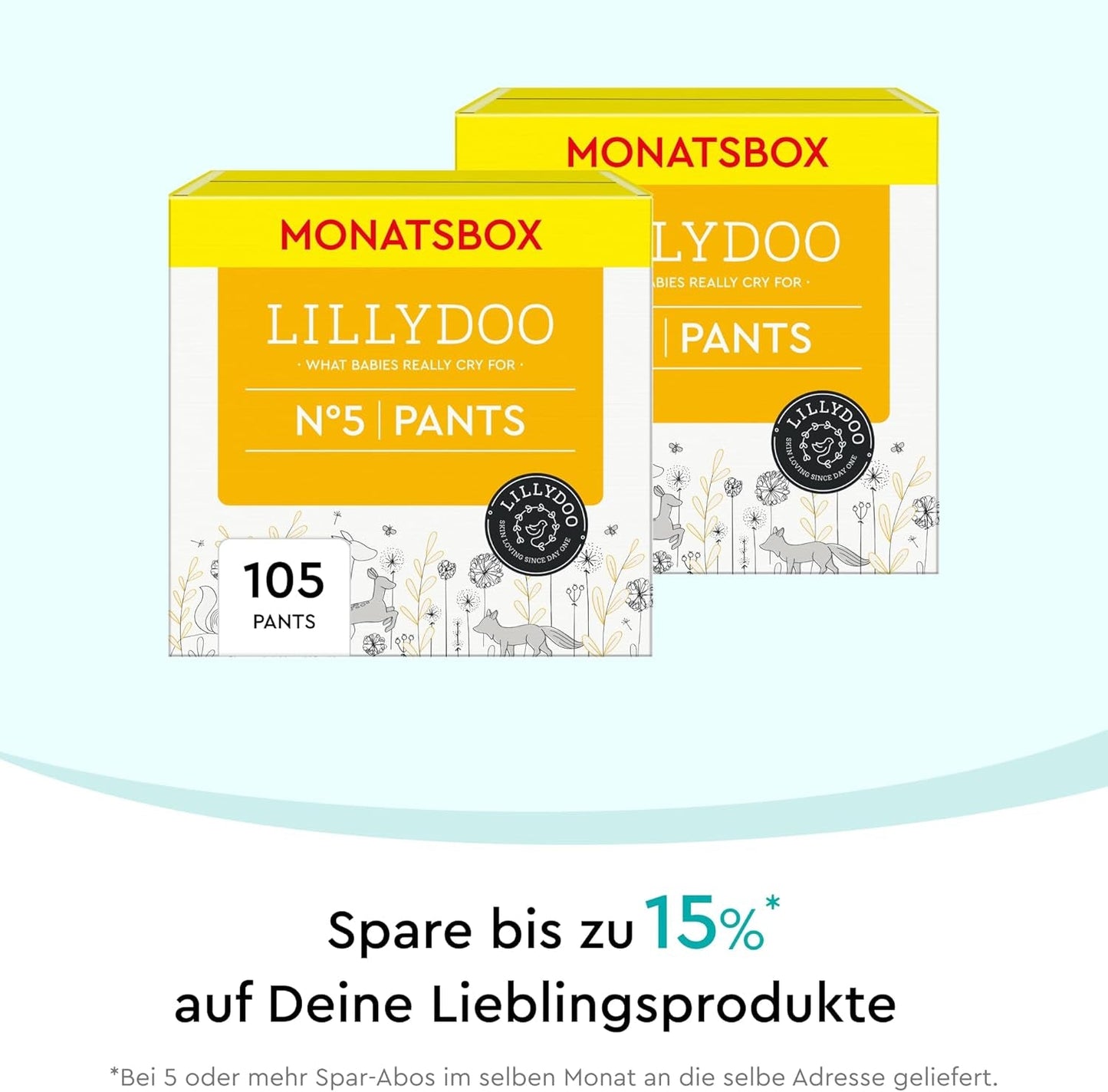 LILLYDOO hudvänliga byxor storlek 5 (12-17 kg) Månadslåda (105 stycken)