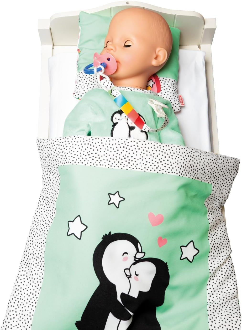 Heless 1181 - Polka Dot Penguin Design Doll Jumpsuit gjord av mjuk velour med högkvalitativ broderi, storlek 28-35 cm