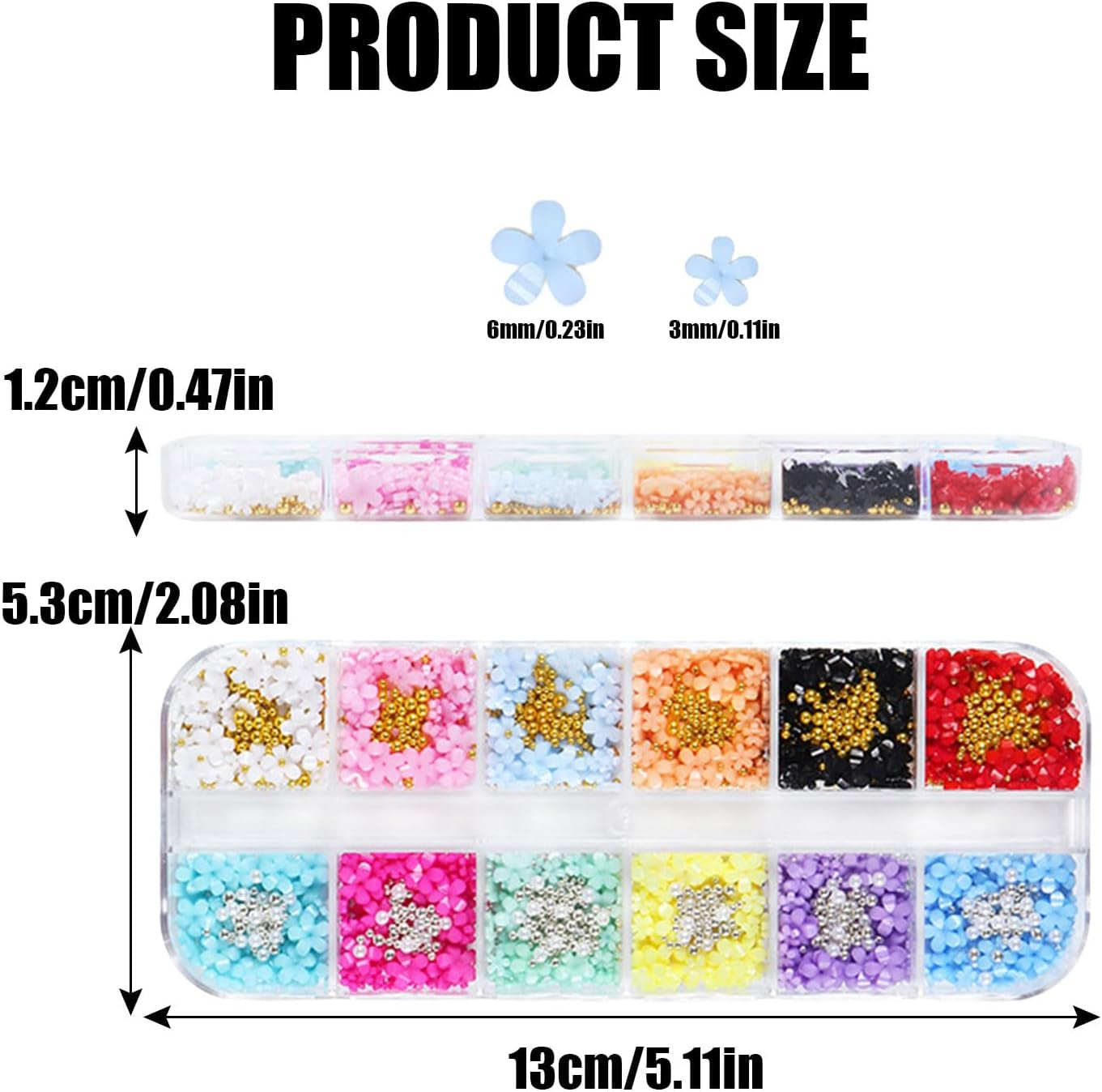 3D-blomma nagelberlocker, 12 rutnät akryl harts blomma och guld silverpärlor nagelstenar, blomgel naglar, blom nagel dekorationer för kvinnor och flickor, DIY manikyr tillbehör