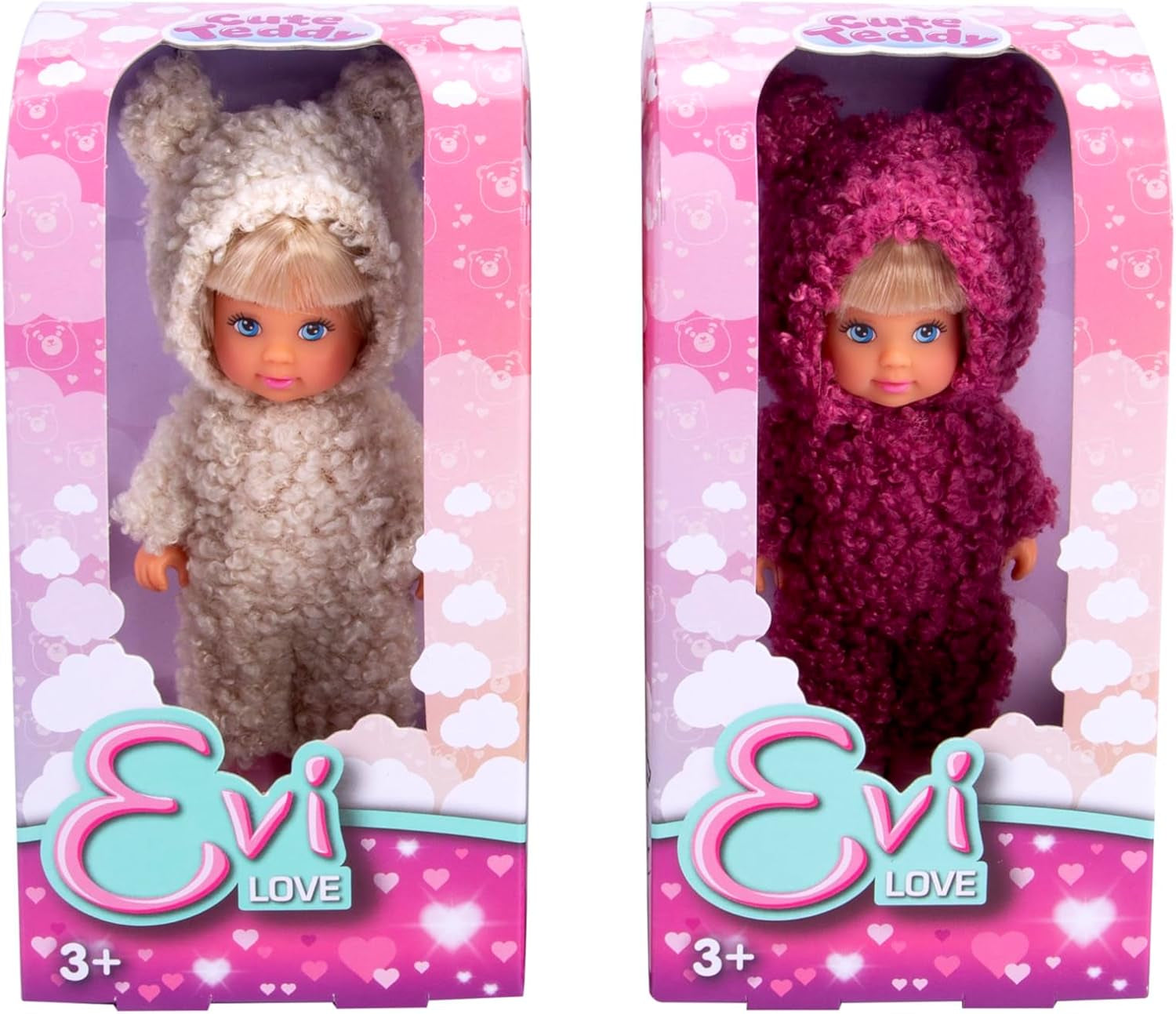 Simba Evi Love Cute Teddy, Spielpuppe i süßem Teddy Onesie, 12cm, ab 3 Jahren