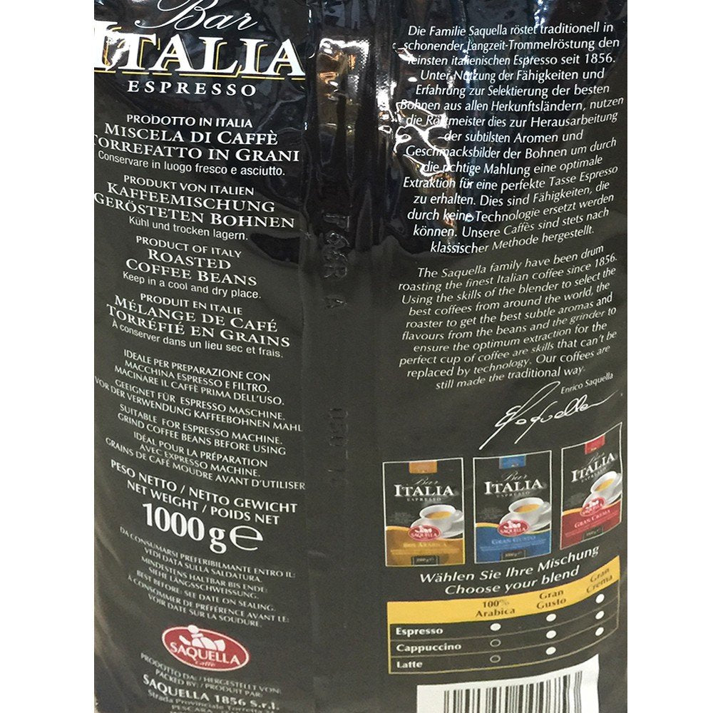 Kafffe, Bar Italia Espresso, gran crema (1 kg, påse), förpackning om 1