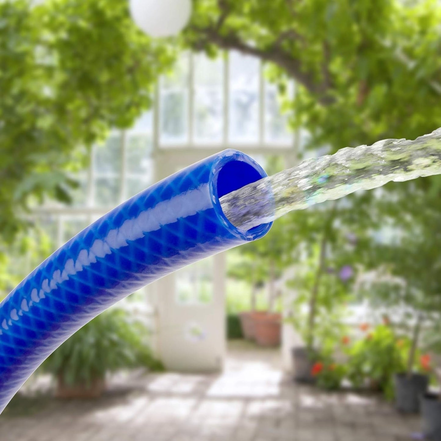 TATAY Blue Line trädgårdsslangset 25 meter Ø3/4" 19mm, 3 lager, tillverkat i Spanien, motstånd 20 bar och +60°/-20°, flätat, kadmium- och blyfritt, BPA-fritt, anti-UV. Blå färg.