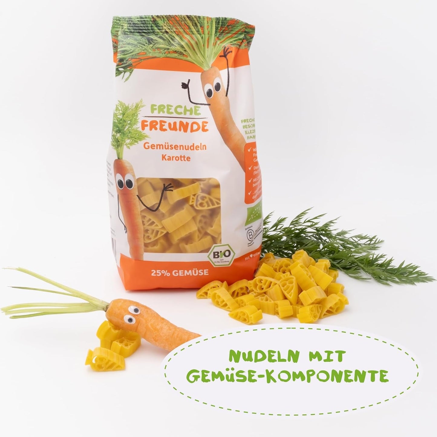 Freche Freunde Ekologiska grönsaksnudlar 'morot' 25 % grönsaksinnehåll Vegansk 6-pack (6 x 300 g)