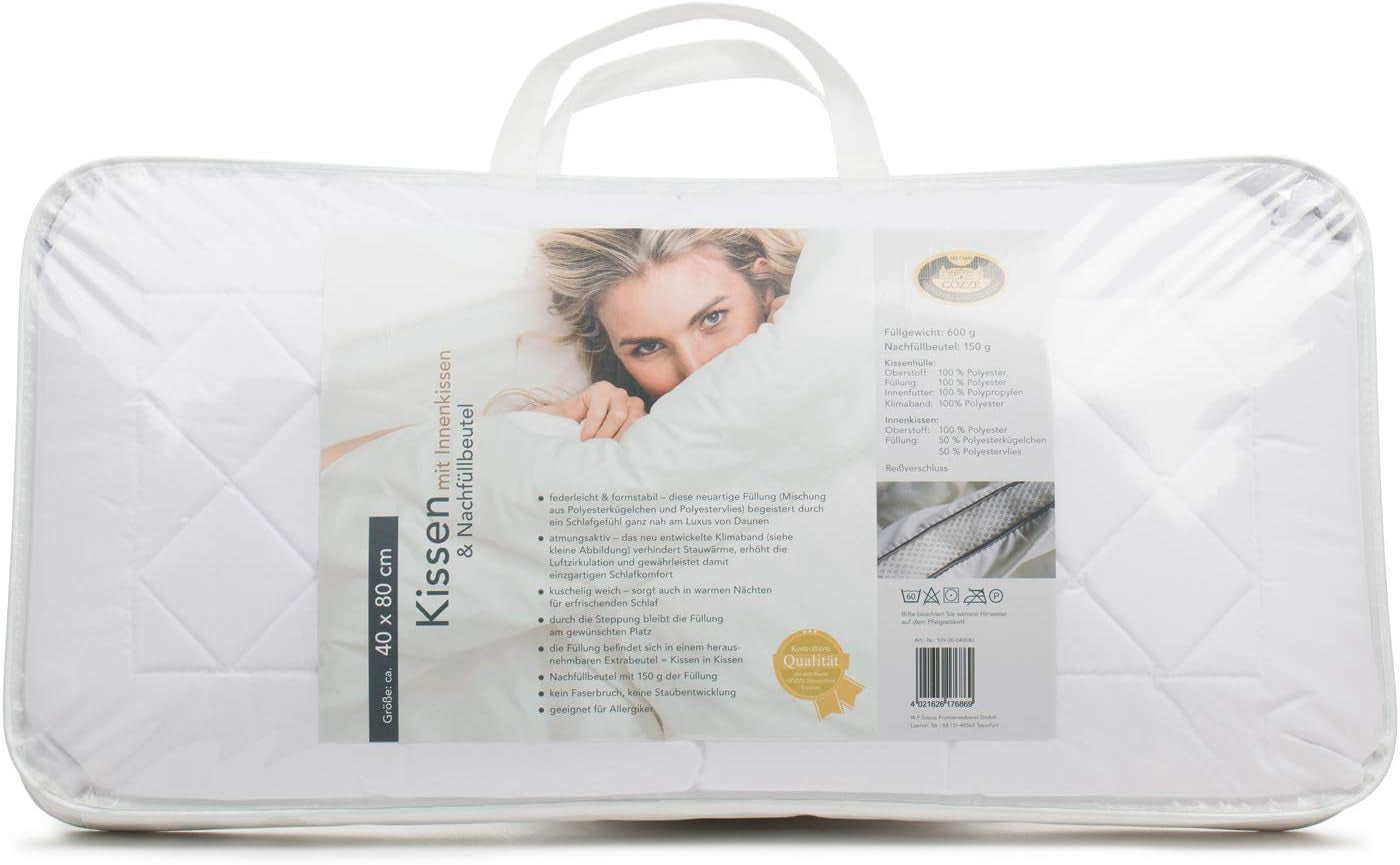 Gözze - Kudde med innerkudde 150G och klimatremsa, inklusive refillpåse, 40 X 80 Cm - White Naty Shop standardkuddar