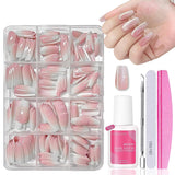 False Nails Set - 240 stycken Franska falska naglar limma på - Rosa Vit Gradient Design Konstgjorda naglar Heltäckande mjuk gel Naturlig och bekväm att bära (rosa mandel)