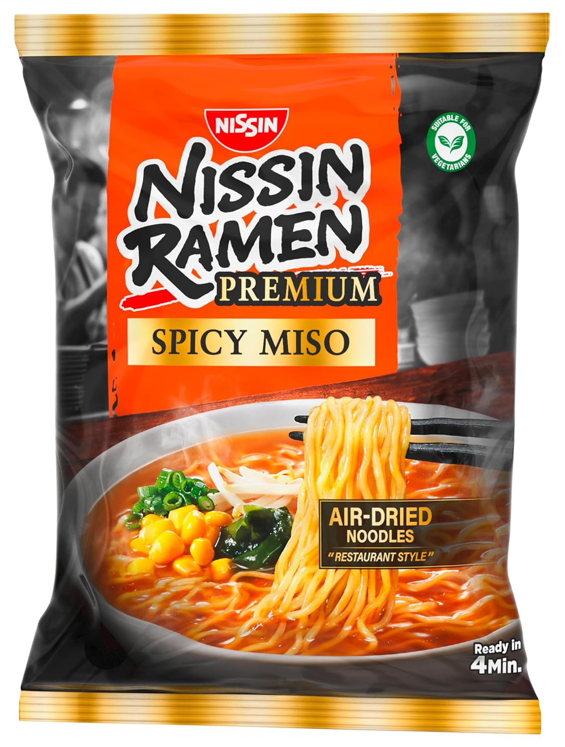Nissin Ramen Premium - Miso Spicy 10-pack japansk stil Air Dry Instant Nudlar för "Restaurant Style" Ramen med en milt kryddig smak av miso och wakame-flingor (10 x 90,7 g)