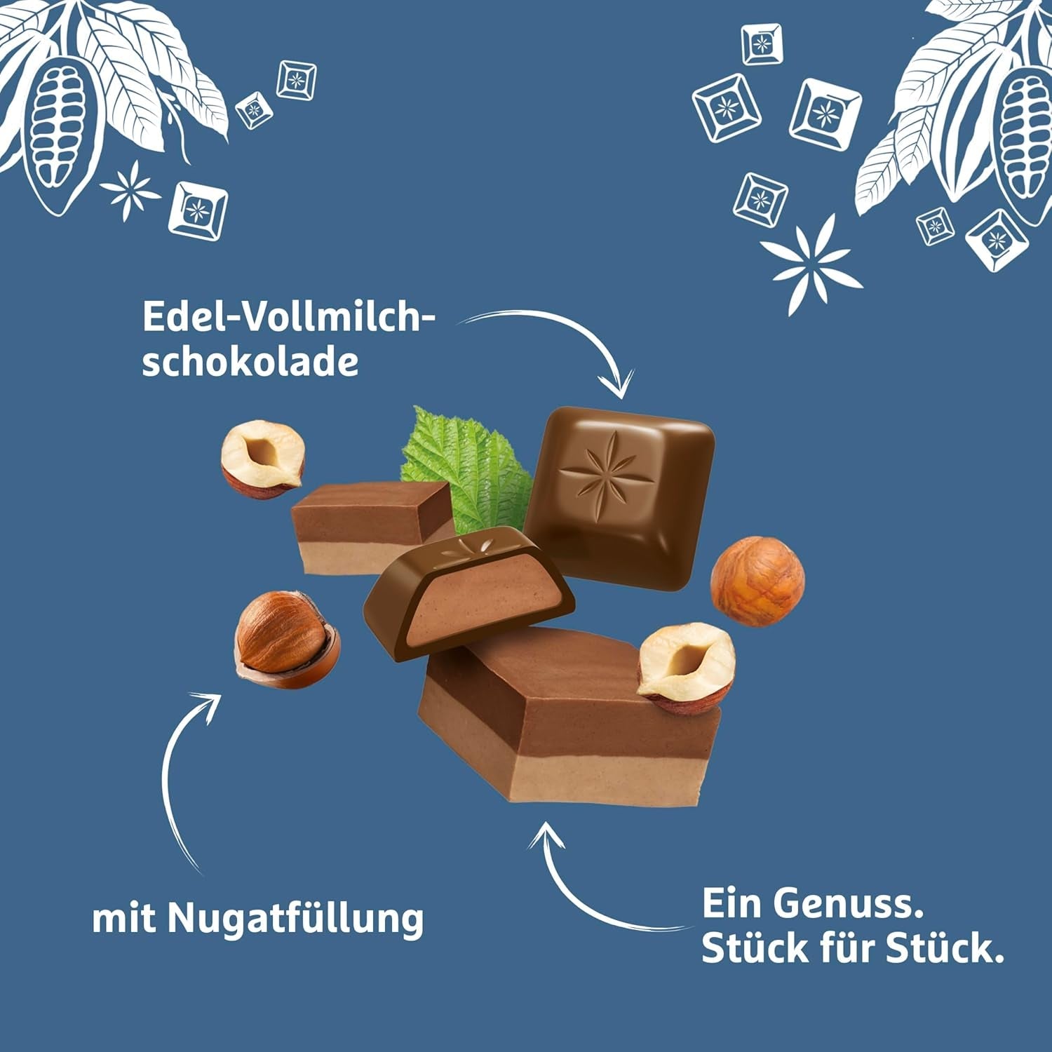 Schogetten Nougat chokladkaka 100g, individuellt portionerad. En fröjd. Bit för bit.