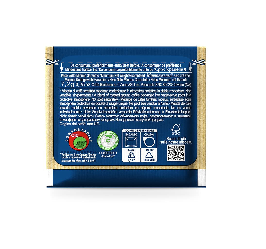 Caffè Borbone komposterbara Kaffeepads, Blue Kaffeemischung - 50 Pads - Kompatibel med ESE System Papier Pads 44 mm