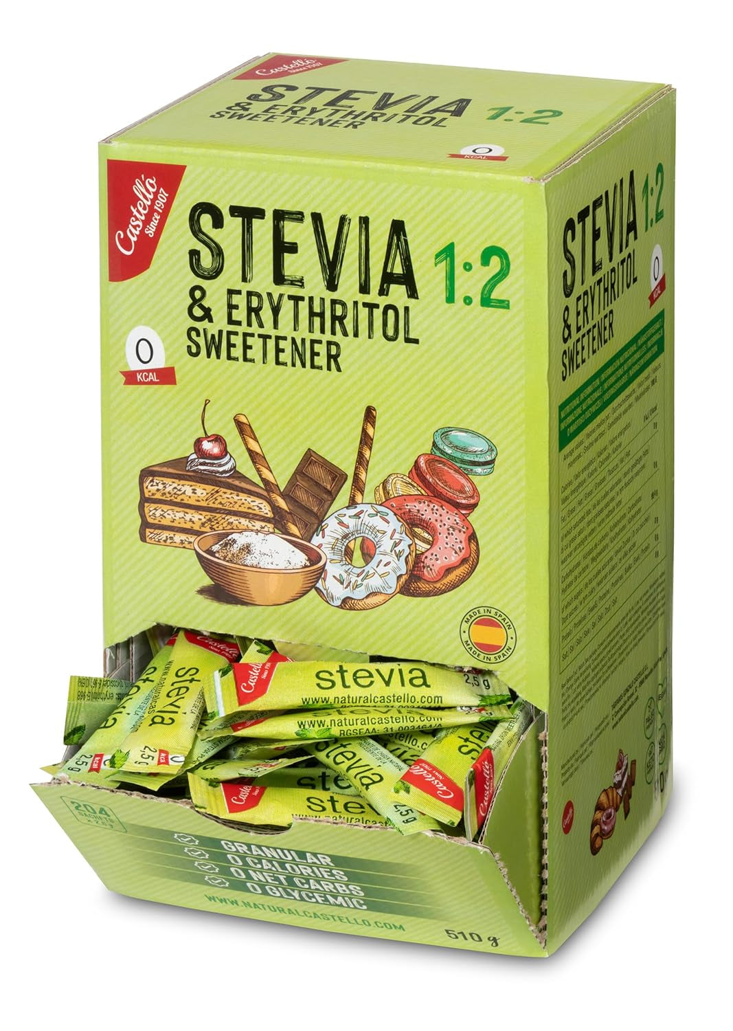 Stevia + Erythritol 1:2 Süßstoff | 204 Myth Bag 2,5 G | 100% Natürlicher Zuckerersatz - 0 Kalorien - 0 Glykämischer Index - Keto Und Paleo - 0 Kohlenhydrat - Kein GVO - Castello sedan 1907-510 G Sweeteners Naty Shop Standardtitel