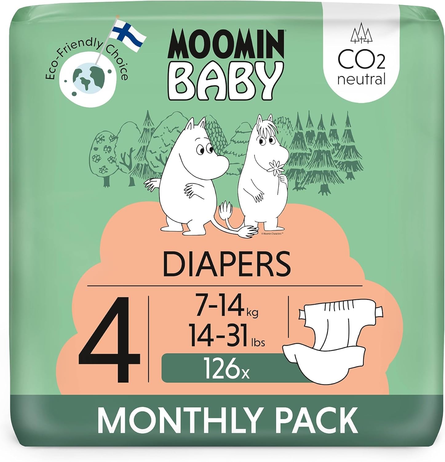 Mumin Baby Eco-blöjor, storlek 3, 5-8 kg, 48 delar, mjuka premiumblöjor | Mjuk och hudvänlig, andas, absorberande, inga onödiga kemikalier |