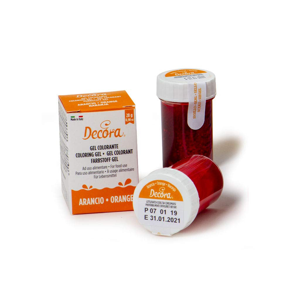 , 9600813 Gel matfärg, gel matfärg idealisk för beläggningar och dekorationer, skapar intensiva och ljusa färger, tillverkad i Italien, 28 gram, orange färg.