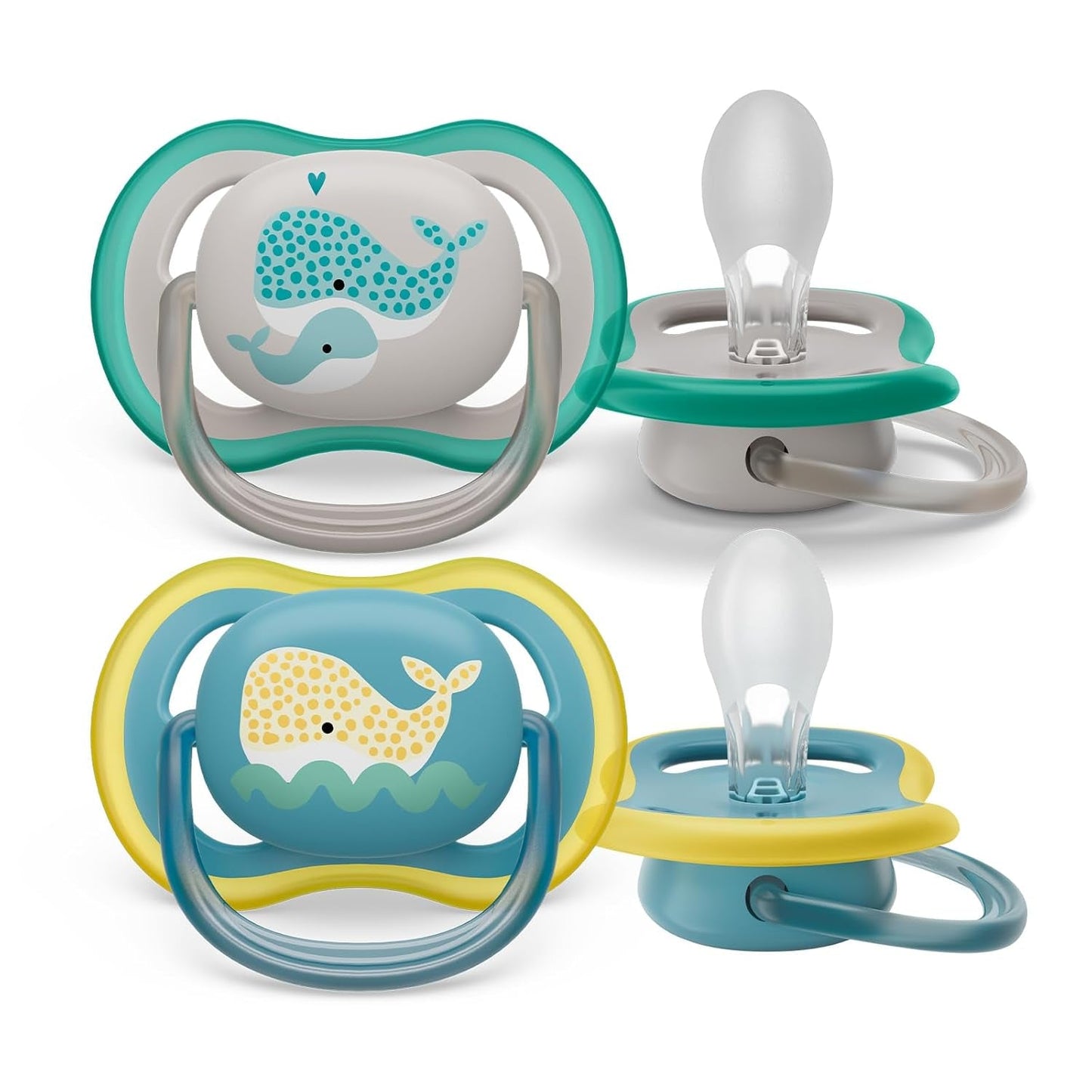 Philips Avent Ultra Air-napp - set med 2 BPA-fria, andningsbara nappar för bebisar från 18 månader, inklusive bärväska och sterilisering, Whale/Whale (Model SCF349/24)