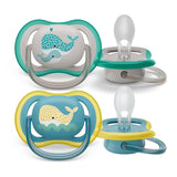 Philips Avent Ultra Air-napp - set med 2 BPA-fria, andningsbara nappar för bebisar från 18 månader, inklusive bärväska och sterilisering, Whale/Whale (Model SCF349/24)