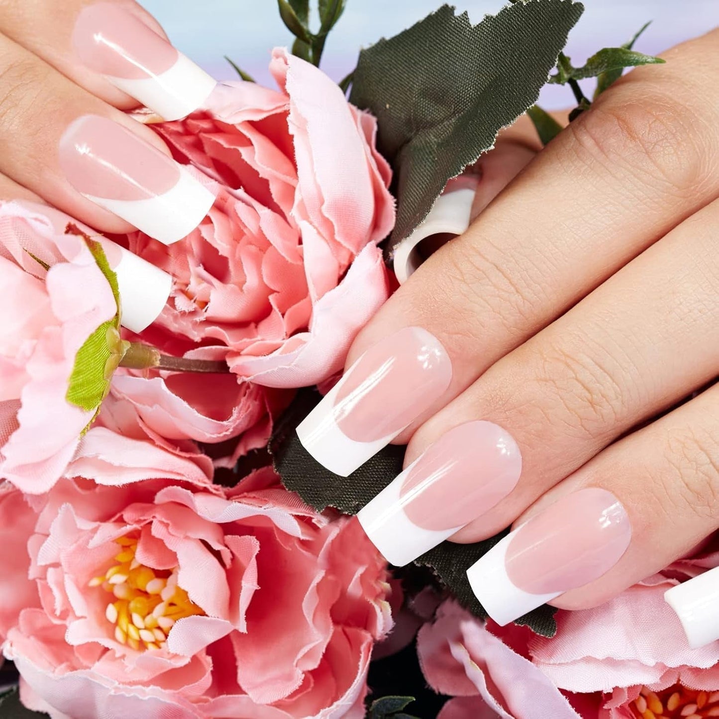 360 st självhäftande nageltips för konstgjorda naglar med förvaringslåda och nagelfil (rektangulär)