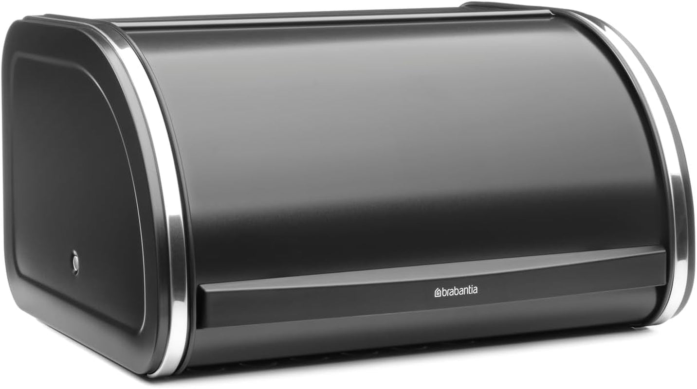Brabantia rullbrödslåda - Kompakt förvaringslåda för bröd, bagels och frallor med platt lock, slitstarkt stål - medelstor - mattsvart Matförvaringslådor Naty Shop