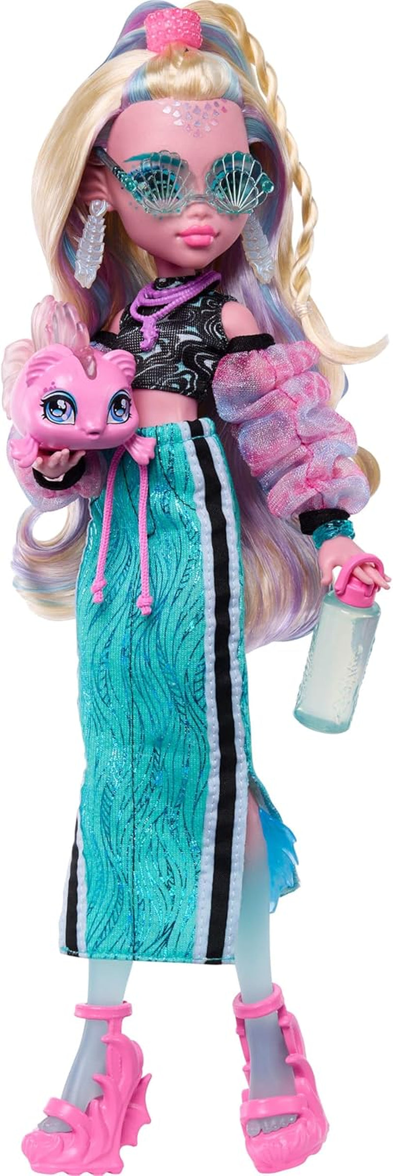 Monster High Lagoona Blue Neptuna Fish Short Top och Sport Maxi Skirt Doll med 7 tillbehör inklusive Shell Solglasögon, Snack och Bag, JHK33