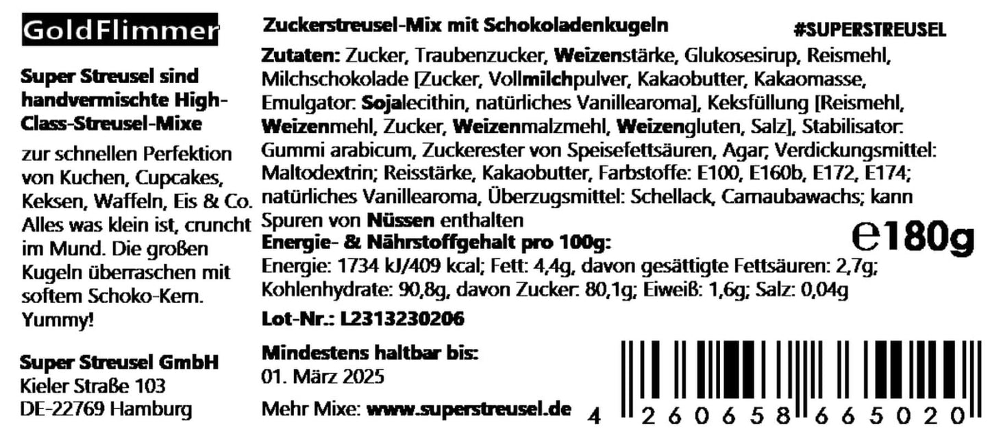 Super Streusel guldglimmer, strössel med jultema, 180 gram strössel Naty Shop