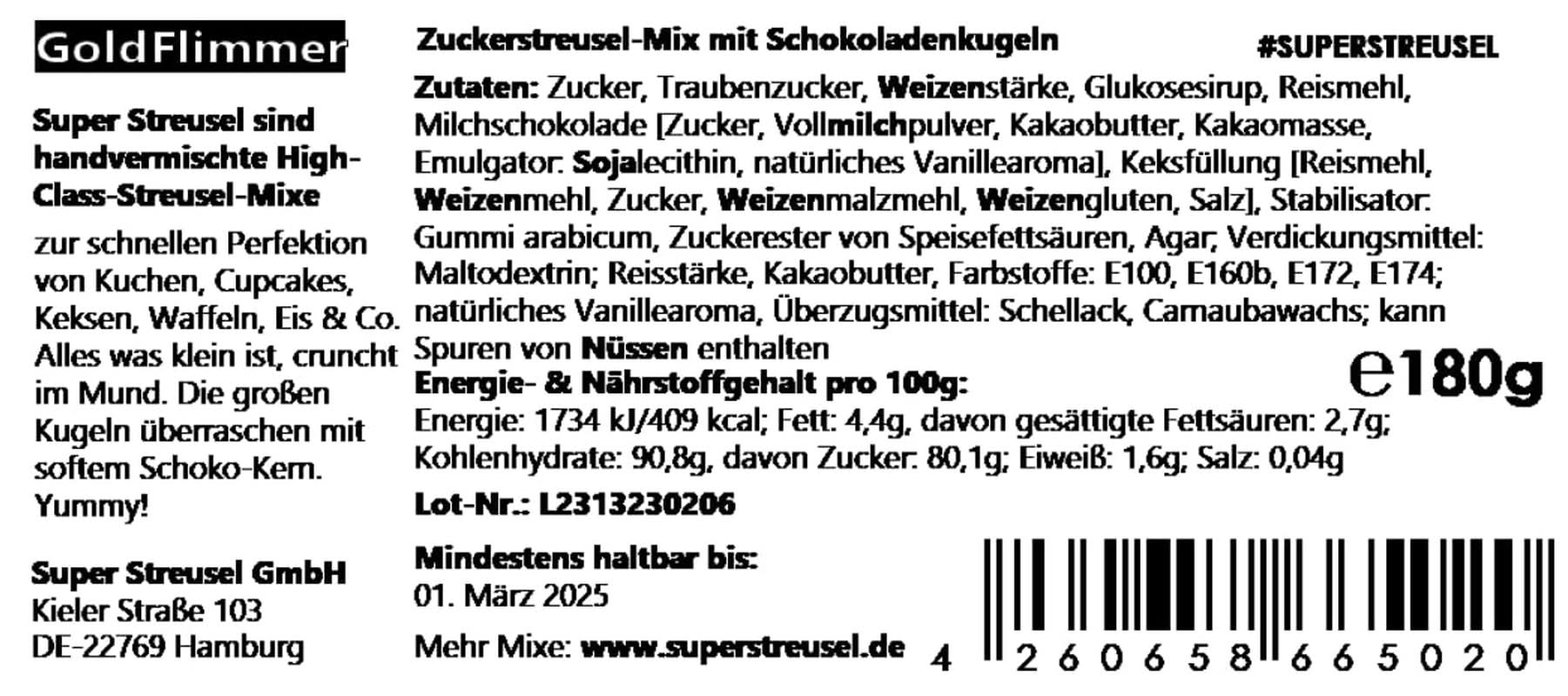 Super Streusel guldglimmer, strössel med jultema, 180 gram strössel Naty Shop