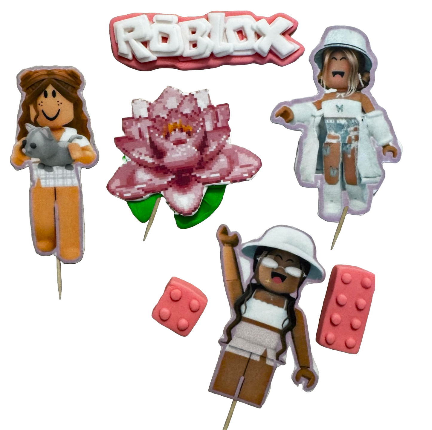 Set med 7 ätbara sockerpastadekorationer, Roblox flickor Sockerpastadekorationer Naty Shop