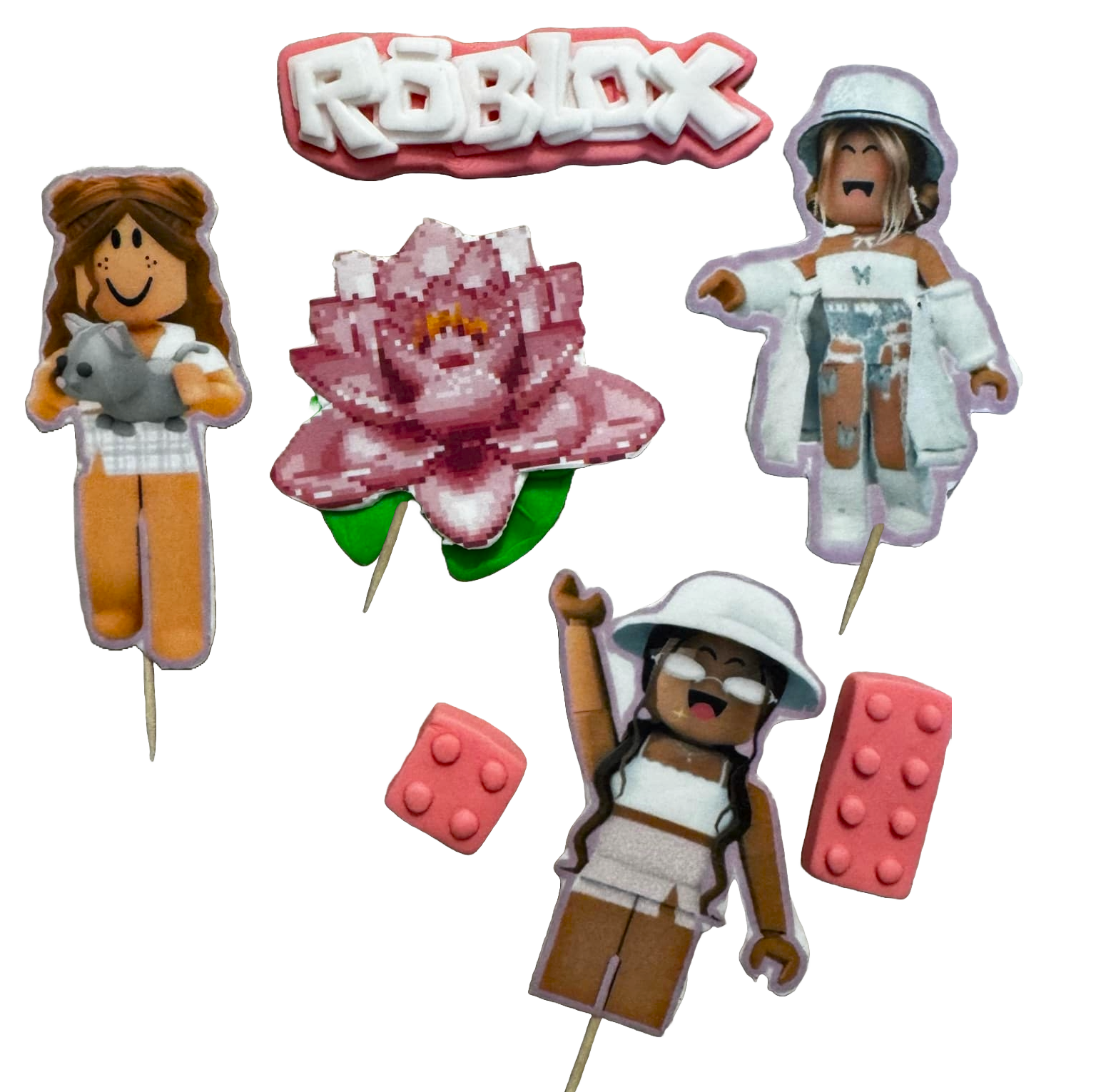 Set med 7 ätbara sockerpastadekorationer, Roblox flickor Sockerpastadekorationer Naty Shop