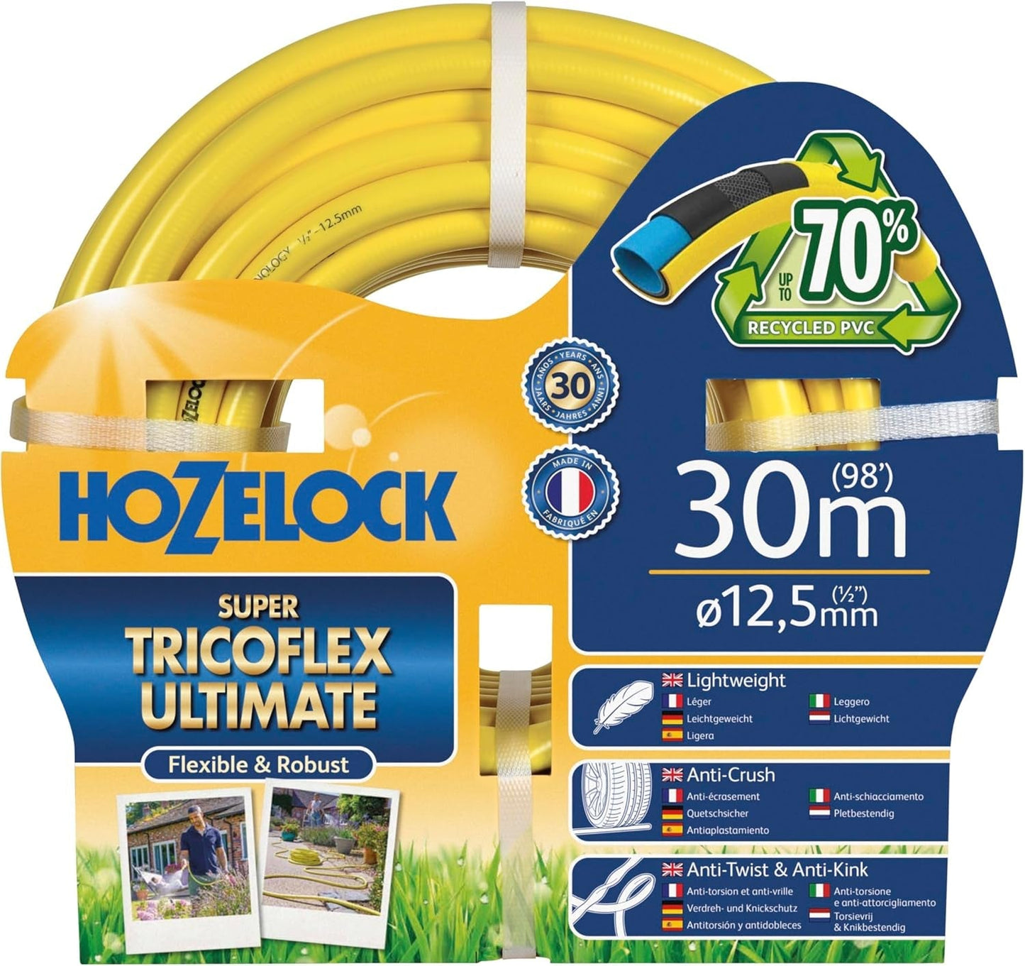 HOZELOCK-slang - Ultramax 12,5 mm x 30 m, upp till 70 % återvunnen PVC, robust, väderbeständig, vridfri, böj- och krossbeständig, grå