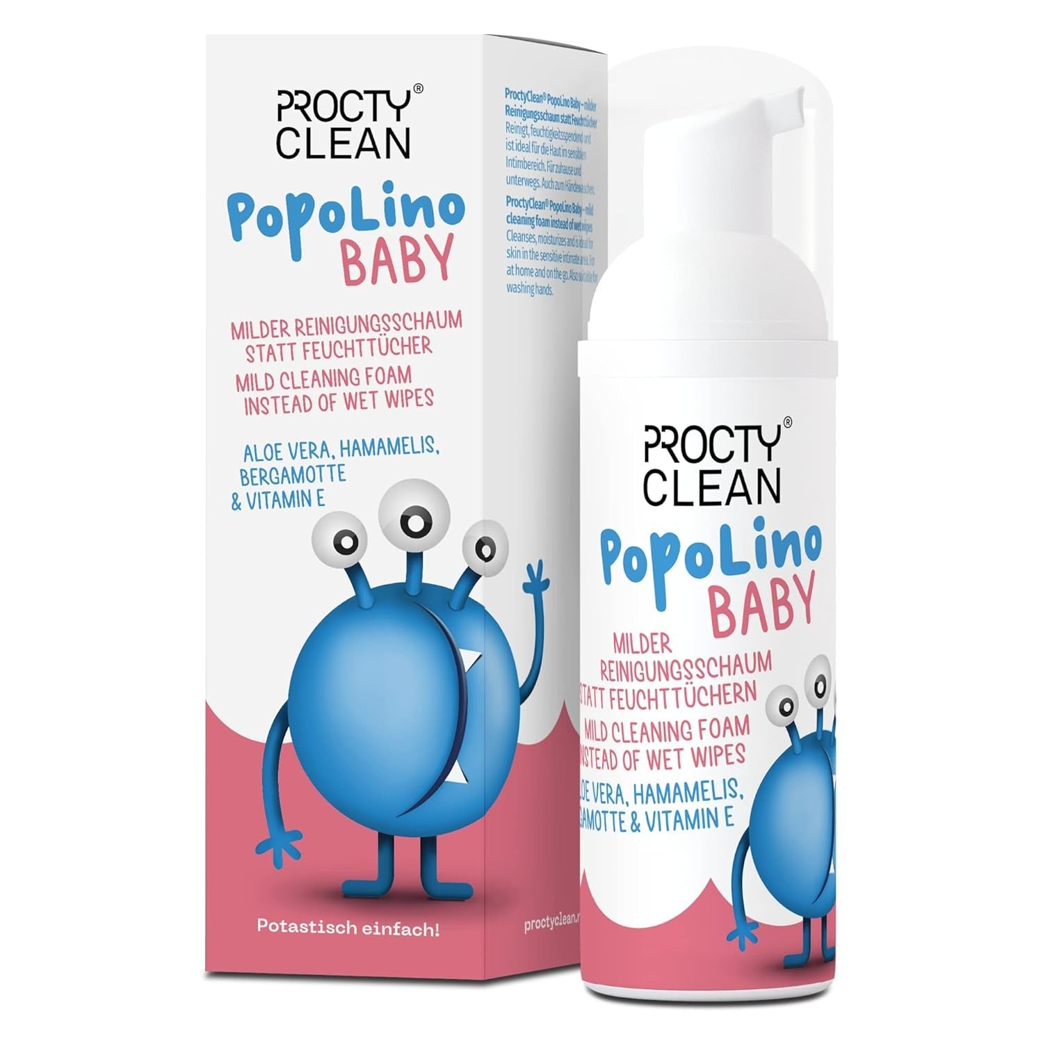 PopoLino Baby mjukt bottenskum istället för våta babyservetter. Veganskt och naturligt kosmetiskt rengöringsskum! Bottenskum med aloe vera, trollhassel, bergamott och vitamin E. Gör bottnar och miljön glad.