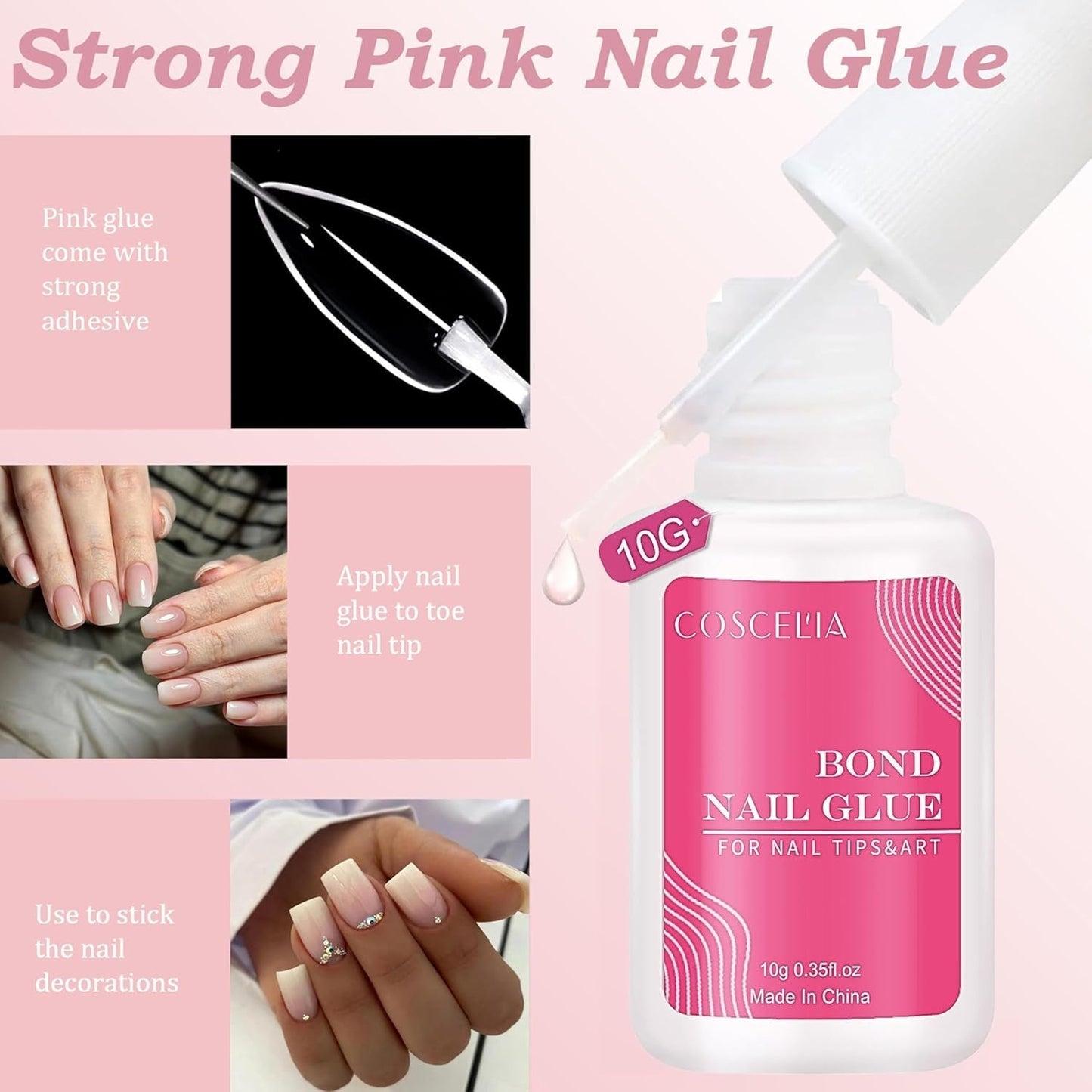 False Nails Set - 240 stycken Franska falska naglar limma på - Rosa Vit Gradient Design Konstgjorda naglar Heltäckande mjuk gel Naturlig och bekväm att bära (rosa mandel)