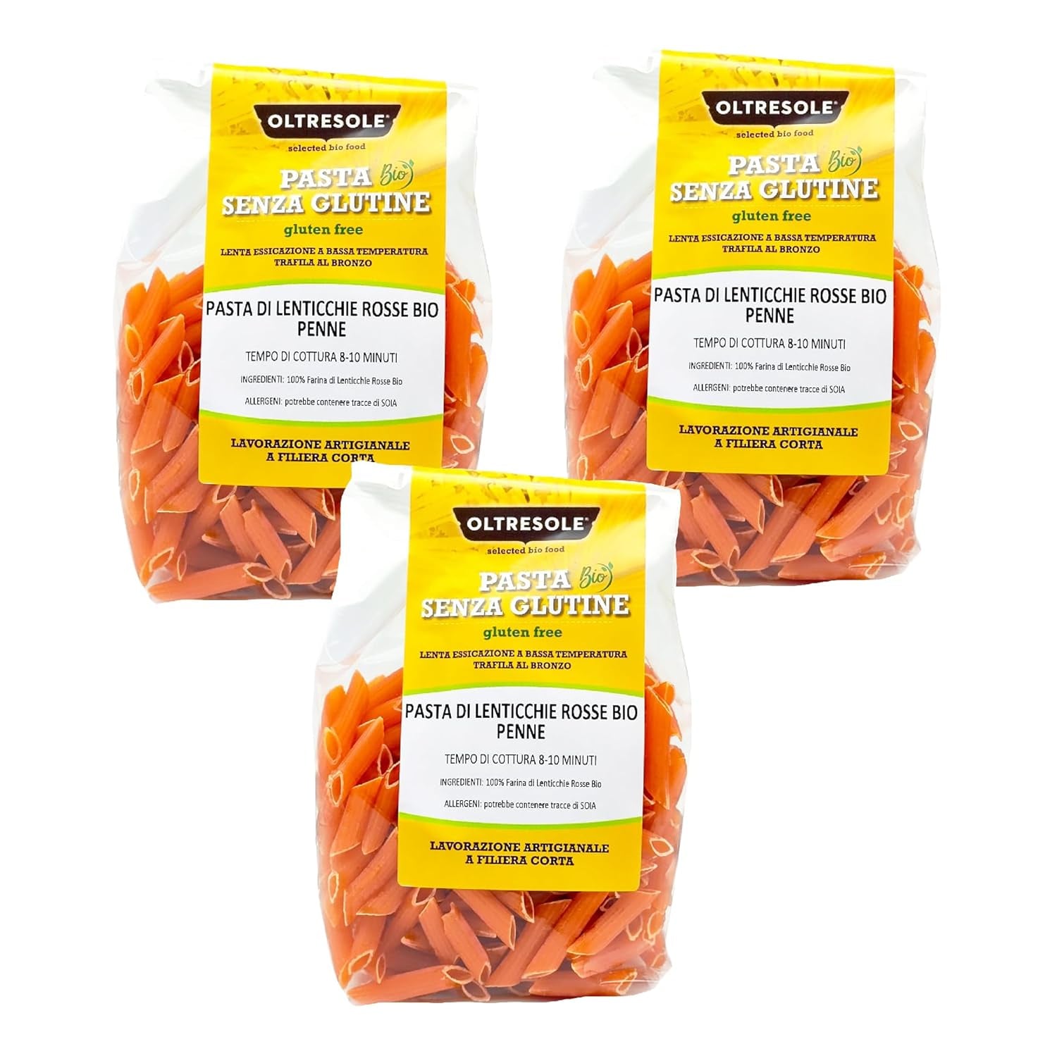 Ekologisk röd linspasta Penne-format 4 kg baljväxtproteinpasta 100 % ekologisk röd linsmjöl Glutenfritt bekvämlighetsformat