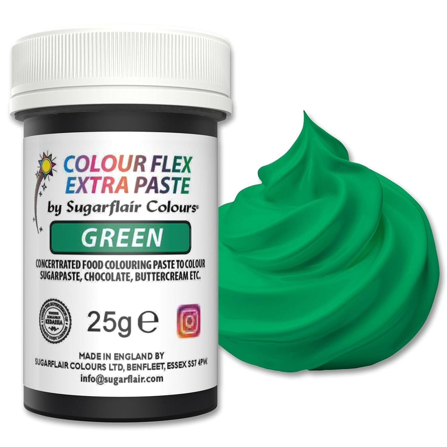 Sugarflair Colourflex Extra Paste Verde matfärgning - Ätbar matfärg för smörkräm, choklad, sockerpasta, glasyr, fondant, kakmixar, deg och mer - 25g