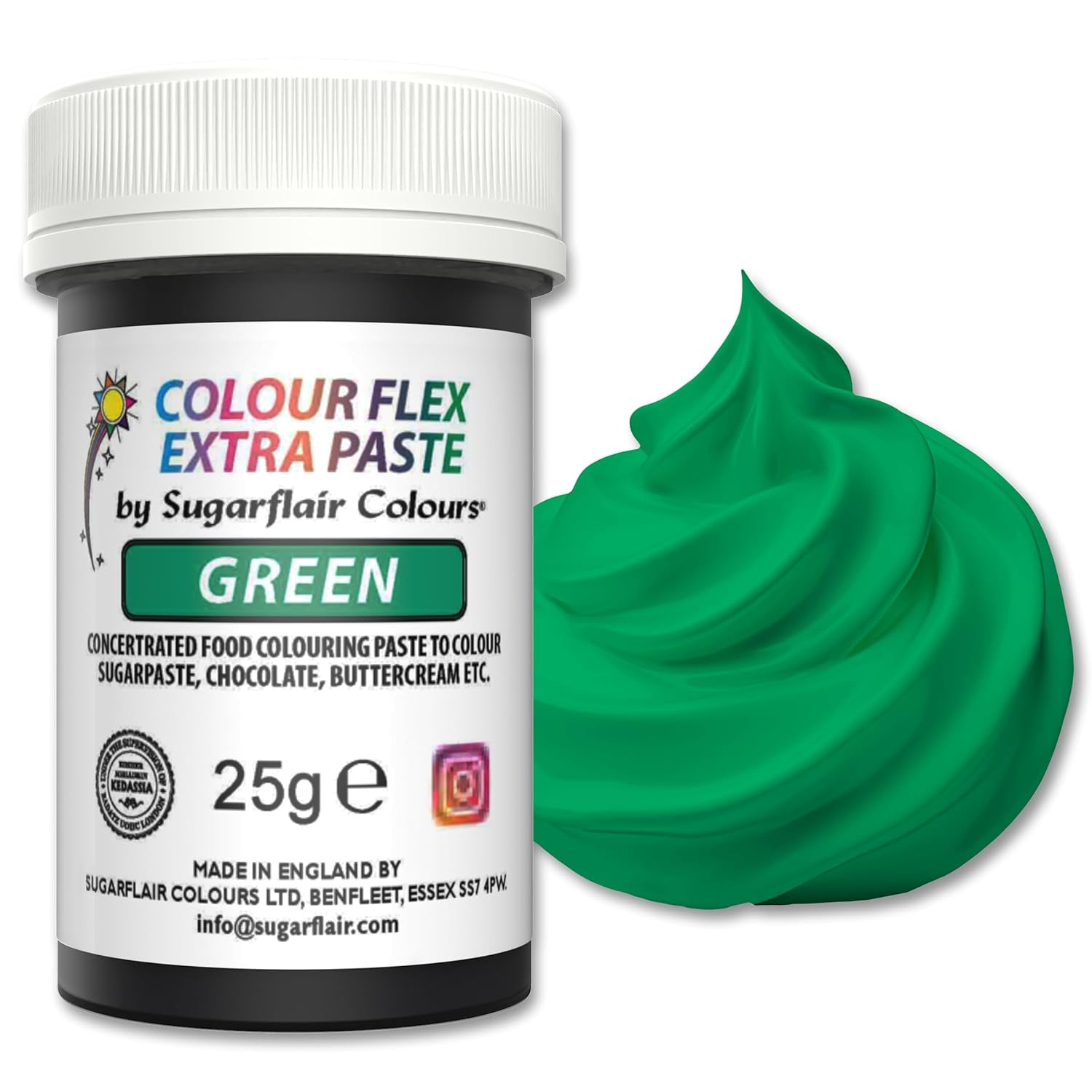 Sugarflair Colourflex Extra Paste Verde matfärgning - Ätbar matfärg för smörkräm, choklad, sockerpasta, glasyr, fondant, kakmixar, deg och mer - 25g