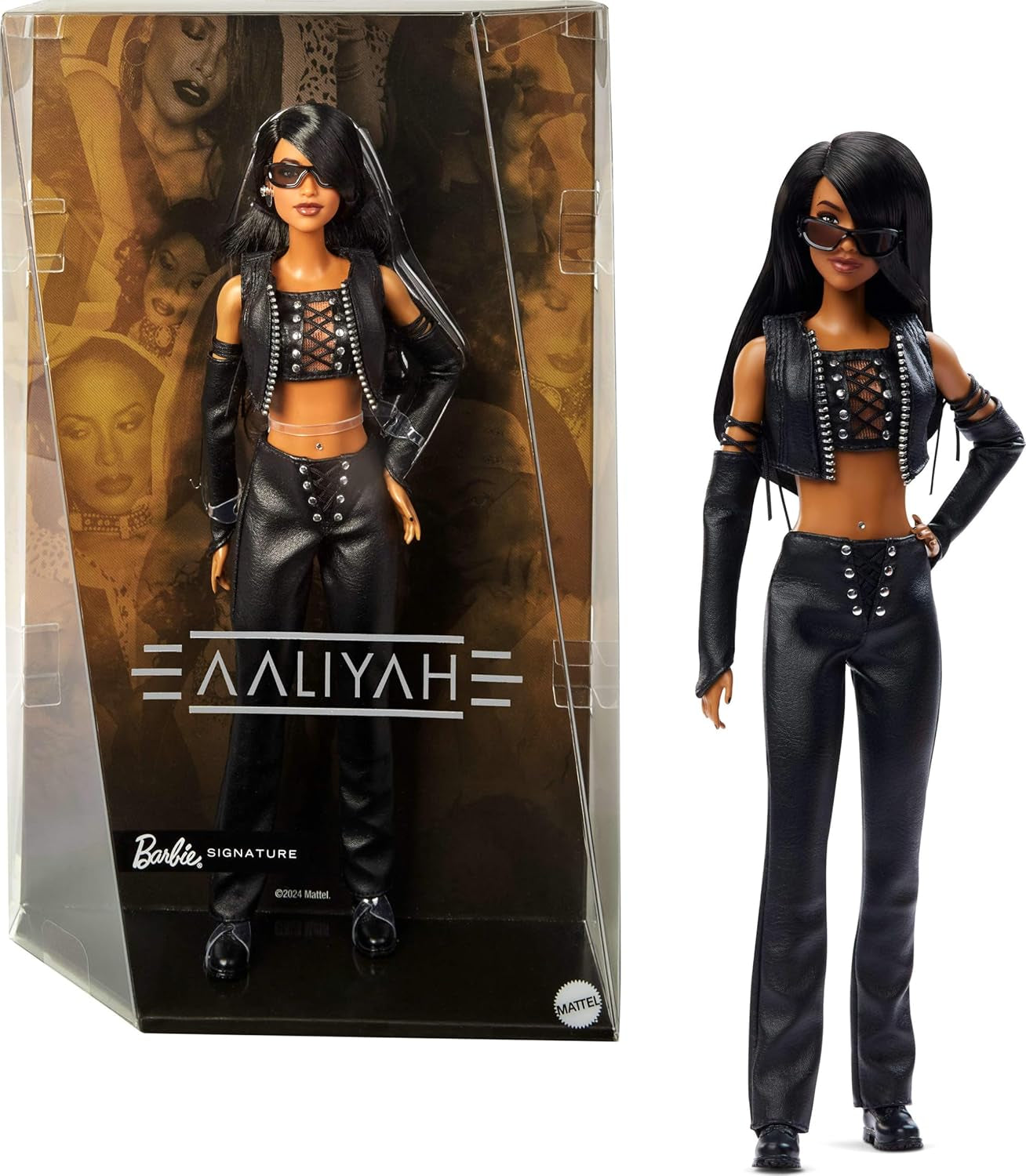 Barbie signaturdocka Aaliyah samlarfigur i svart konstläder inspirerad av One in a Million musikvideo HRM80