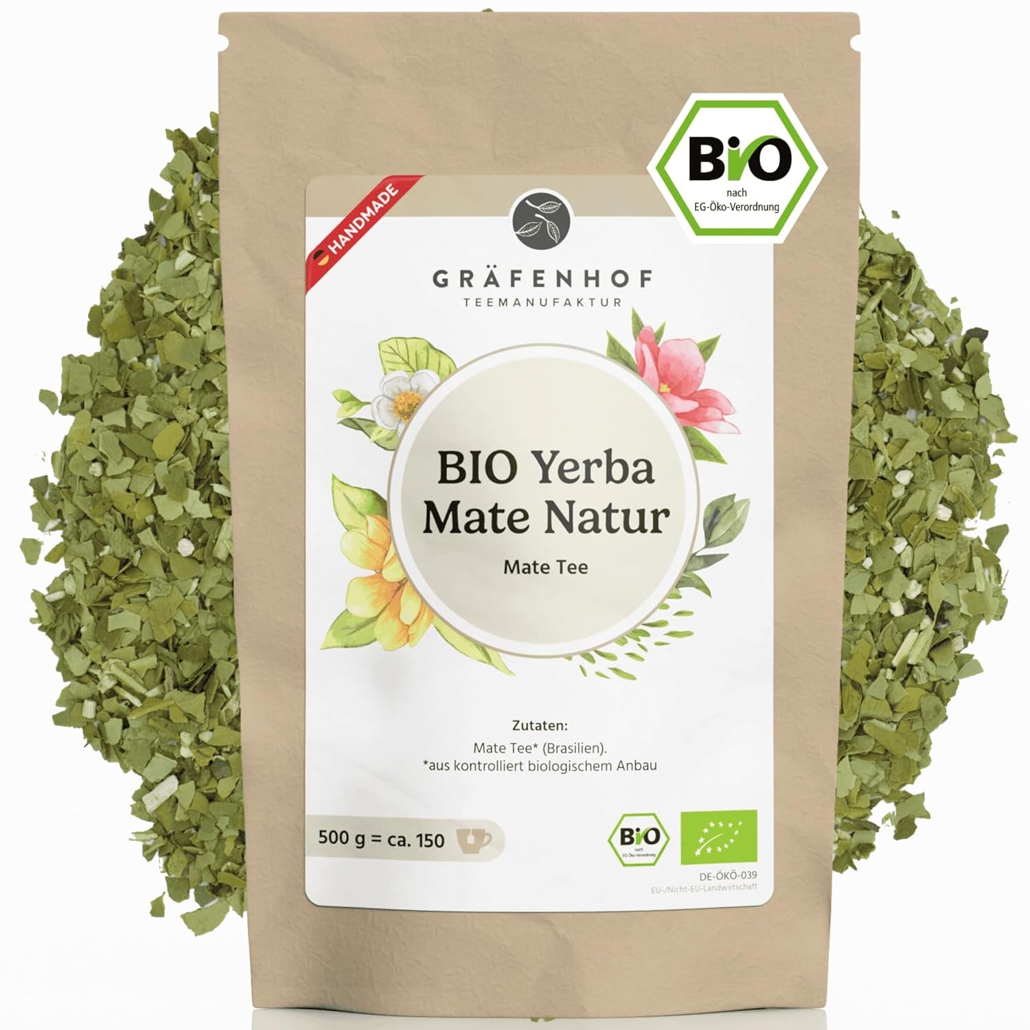 Ekologiskt Yerba Mate Tea Original 1 kg Loose Mate Tea High Koffein Orostat Lufttorkat Labbtestade Mate Blad Packade i Tyskland Premium Quality Gräfenhof