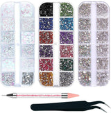 4200 bitar Nail Art Strass, 36 färger Glitterstenar, Nageldekorationer Stenar för Nail Art Accessoarer och Strass Klarkristall med Strassurvalspincett och poängpenna