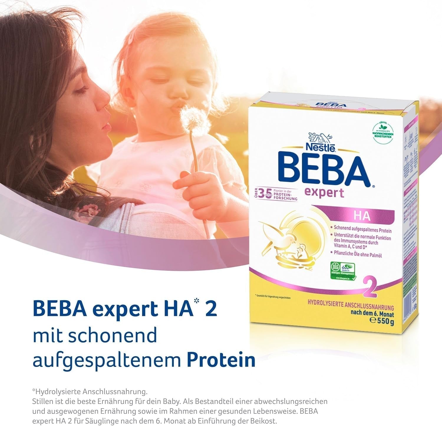 BEBA Expert HA 2 Tillskottsmjölk efter 6 månader, barnmat med hydrolyserat protein, endast laktos, palmoljefri, förpackning om 6 (6 x 550 g) Naty Shop