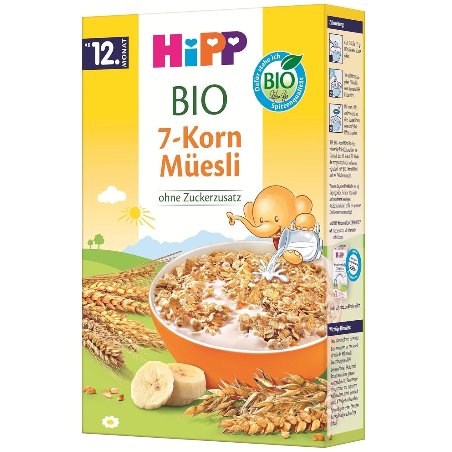 HiPP ekologisk müsli med 7 grains (8 x 200g), från 12 månader, inget tillsatt socker, extra fina bitar - lätt att tugga, bästa ekologiska kvalitet