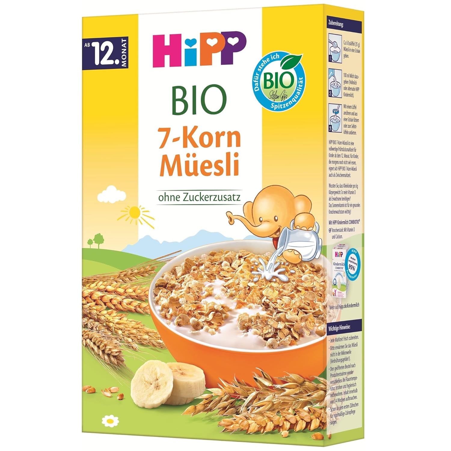 HiPP ekologisk müsli med 7 grains (8 x 200g), från 12 månader, inget tillsatt socker, extra fina bitar - lätt att tugga, bästa ekologiska kvalitet