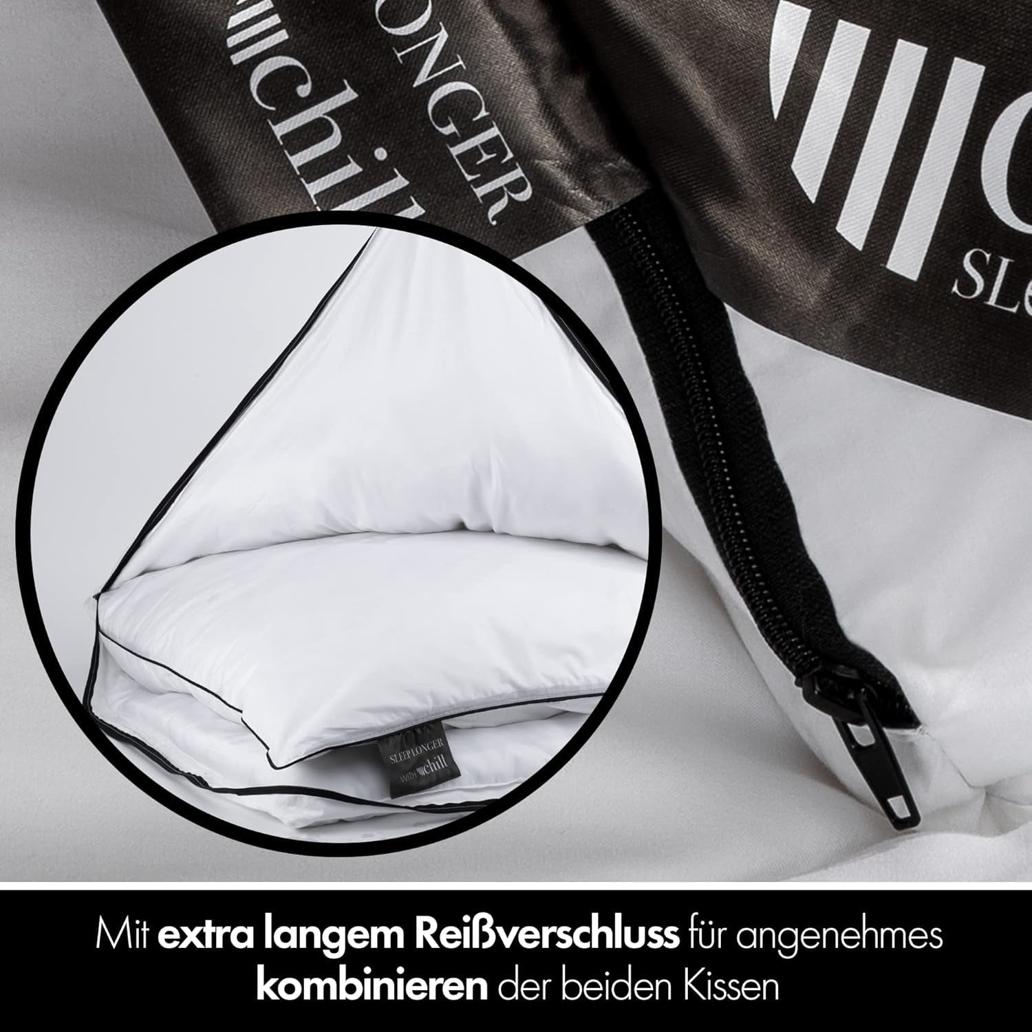 Kudde 80X80 Cm - 2 i 1 design - kudde i kudde - stor andas och tvättbar sovkudde och 100% vegansk - 2 kuddar 3 alternativ - kudde med 600G & 1200G fyllning Naty Shop standardkuddar