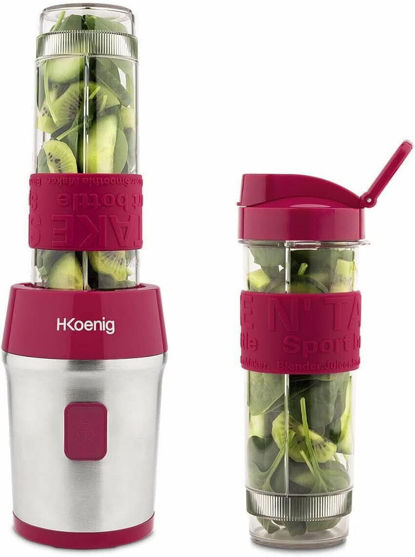 H.Koenig Smoothie Maker SMOO9 - Mini Standmixer - Mini Mixer - 300 Watt - 570 Ml - Edelstahl - 2 Kunststoffflaschen - Bpa-Frei, Grau Kitchen Naty Shop Pink