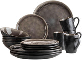 MÄSER 934073 Niara Organic Series Modern 4-personers servisset med spännande vintagelook, 16-delad kombinationsservice med en speciell svart och brun glasyrkombination, stengods