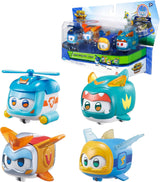 Super Wings Super Pets 4 ST Shine, Golden Boy, Jerome, Ellie Switchable Ansiktsuttryck Blixteffekt Bärbar leksak för 3 4 5 6 7 8 Years Old Boy Girl 2 Inch Actionfigurer Naty Shop 4 Pack B