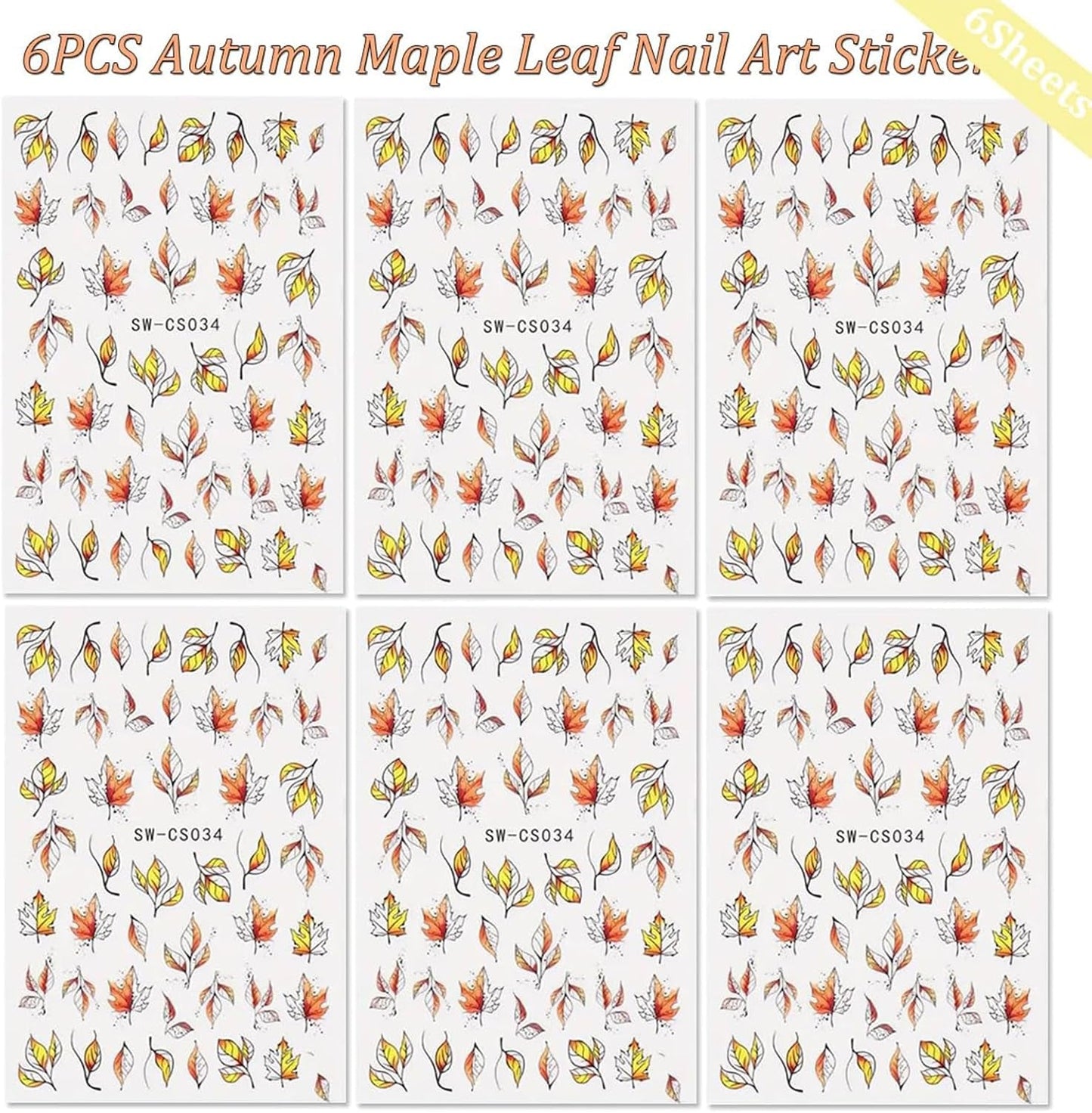 6 Blatt Herbst Nagelsticker,Ahornblatt Selbstklebend Nagelaufkleber,Herbst Nagelsticker,Nageldesign Zubehör,Nagelkonstklistermärke,Selbstklebende Deko Für Nägel